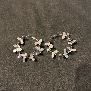 Silver leaf ring earrings